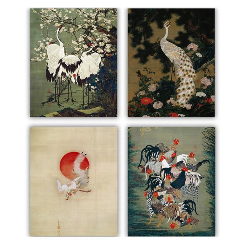 Japan Japanese Artist Itō Jakuchu Birds Wall Art Decor Set of 4 Print 8x10